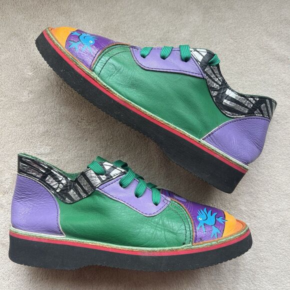 SoleTech Hand Painted Soft  Multicolor Leather Lace Up Shoes Women 7 Art To Wear - Picture 3 of 12